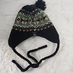 Moon Shadow Green Black Wool Knit Pom Ear Flap Hat Canada S